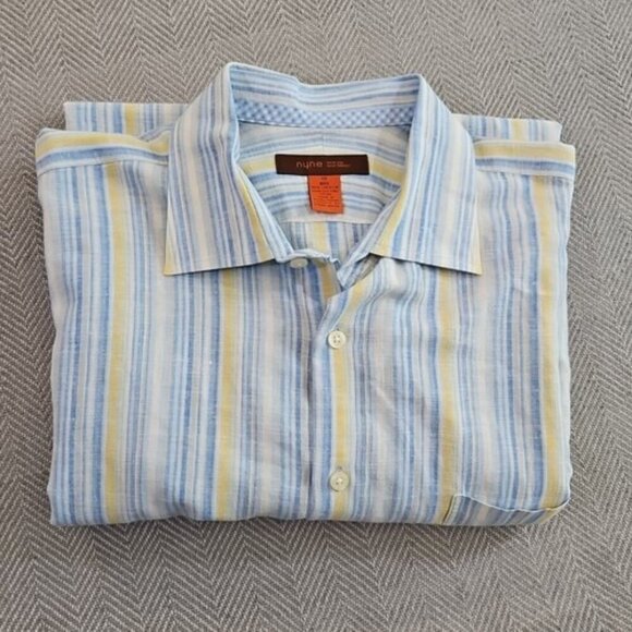 Nyne New You New Energy Shirt Men's 1X Big Short Sleeve Blue Yellow Stripe - Picture 15 of 15